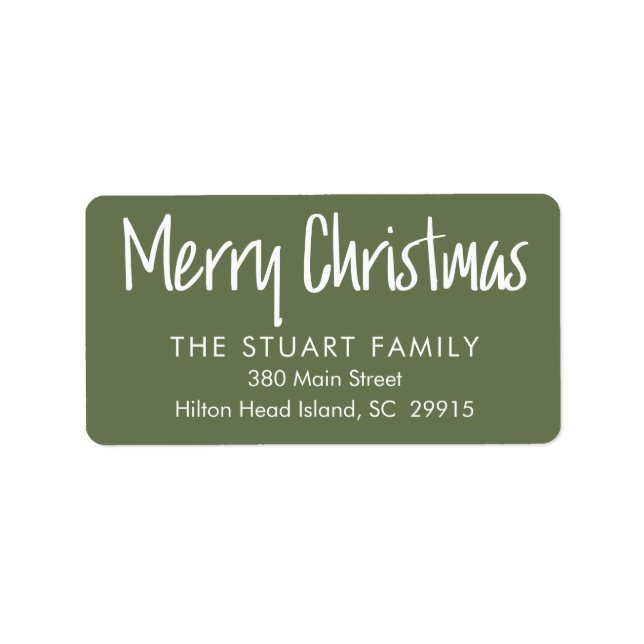 Merry Christmas Green Modern Return Address Label (Front)