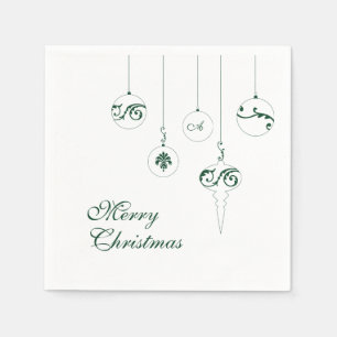 Merry Christmas Green Monogram Bauble Square Napkins