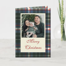 Merry Christmas Green & navy Plaid Photo Holiday