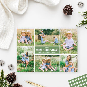 Merry Christmas Green Photo Collage Holiday Card