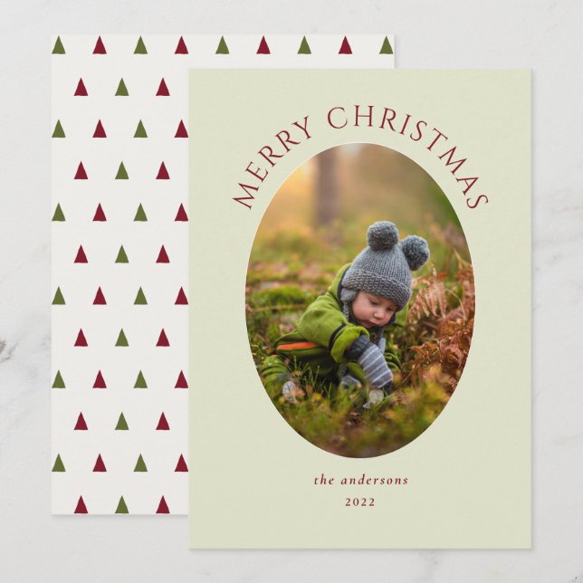 Merry Christmas Green Photo Holiday Card (Front/Back)