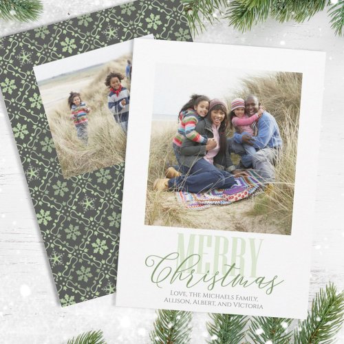 Merry Christmas Green Photo Typography Holiday Card