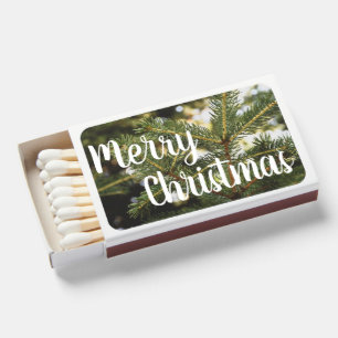 Merry Christmas Green Pines Favor Matchboxes