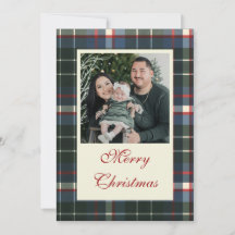 Merry Christmas Green Plaid Photo card for Holiday