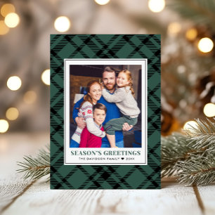 Merry Christmas Green Plaid Photo Frame Holiday Card