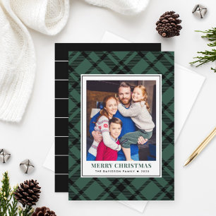 Merry Christmas Green Plaid Photo Frame Holiday Card