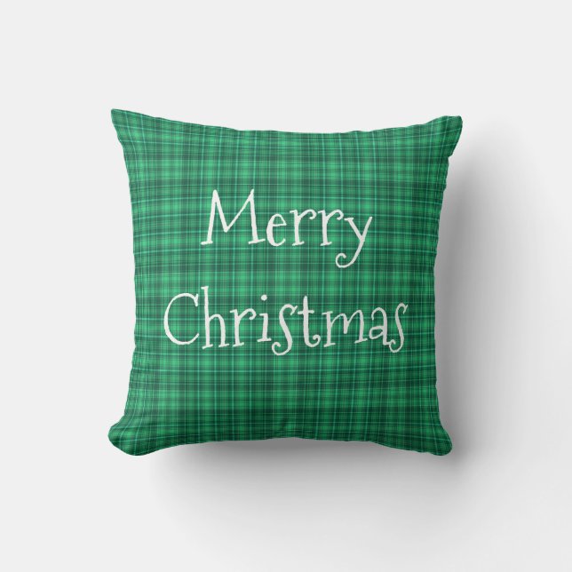 Merry Christmas Green Plaid Retro Country Throw Pillow (Front)