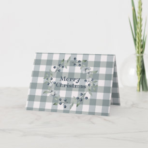 Merry Christmas Green Plaid Wreath Buffalo Check Card