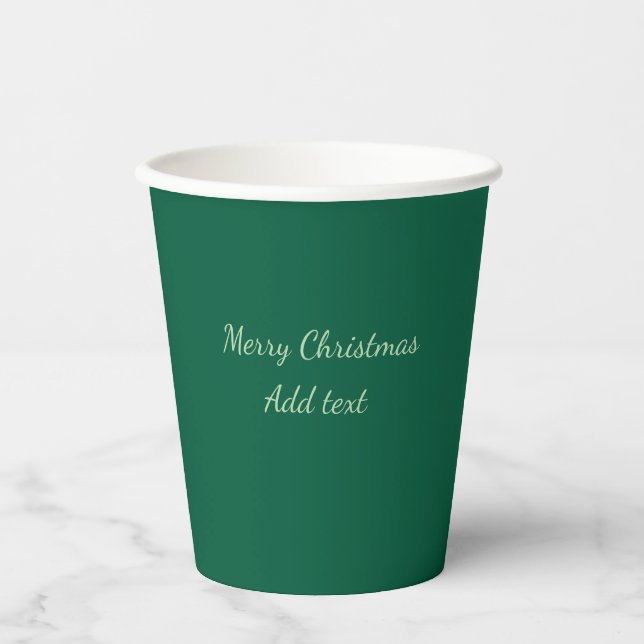 Merry Christmas green plain background holiday Paper Cups (Front)