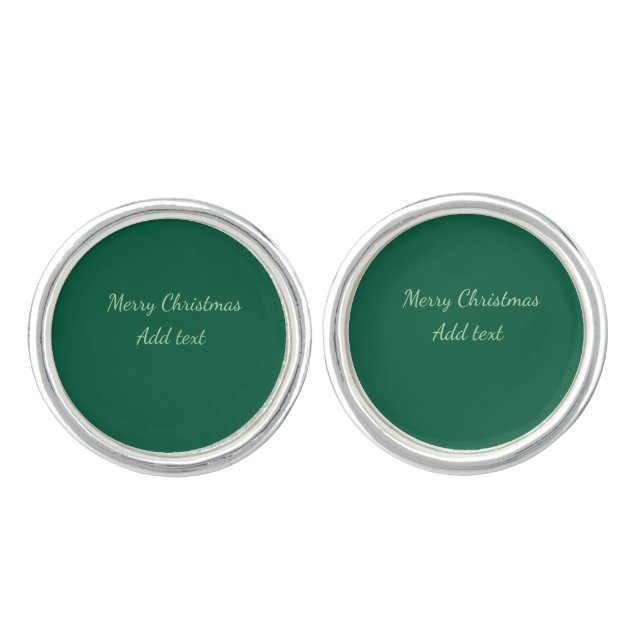 Merry Christmas green plain solo background holida Cufflinks (Front)