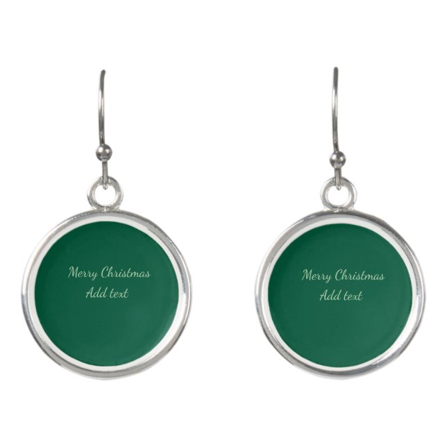 Merry Christmas green plain solo background holida Earrings (Front)