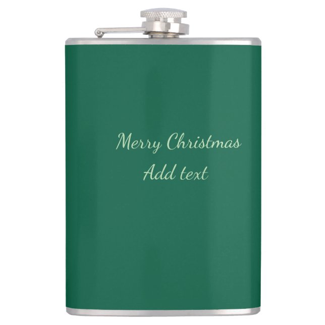 Merry Christmas green plain solo background holida Flask (Front)