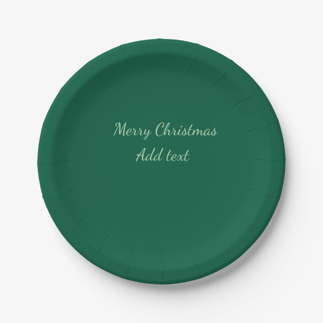 Merry Christmas green plain solo background holida Paper Plates (Front)