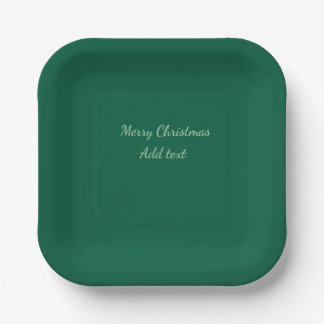 Merry Christmas green plain solo background holida Paper Plates