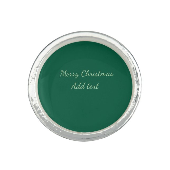 Merry Christmas green plain solo background holida Ring (Front)