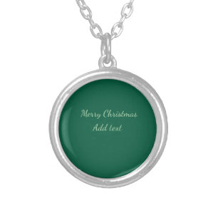 Merry Christmas green plain solo background holida Silver Plated Necklace
