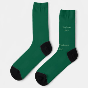Merry Christmas green plain solo background holida Socks