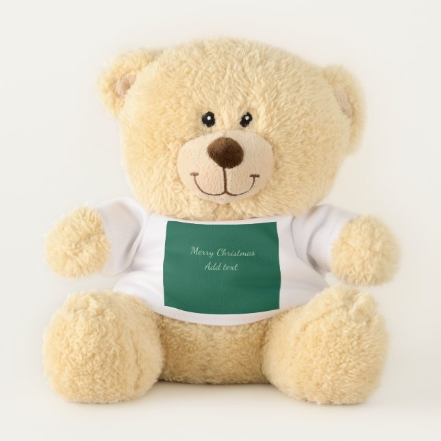 Merry Christmas green plain solo background holida Teddy Bear (Front)