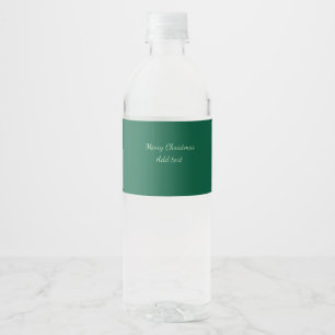 Merry Christmas green plain solo background holida Water Bottle Label