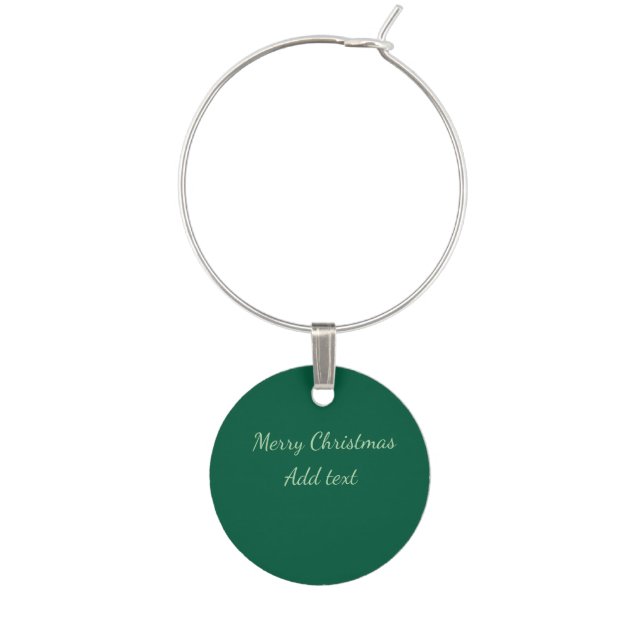 Merry Christmas green plain solo background holida Wine Charm (Front)
