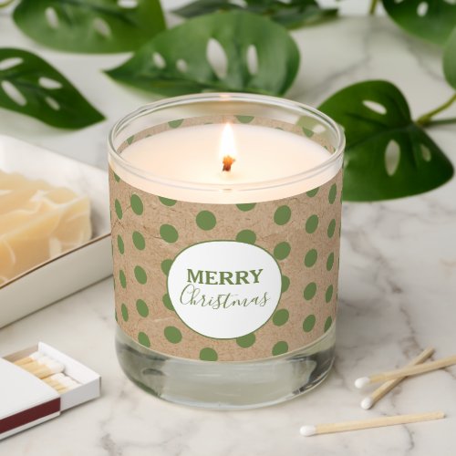 Merry Christmas Green Polka Dots Kraft Rustic Scented Candle