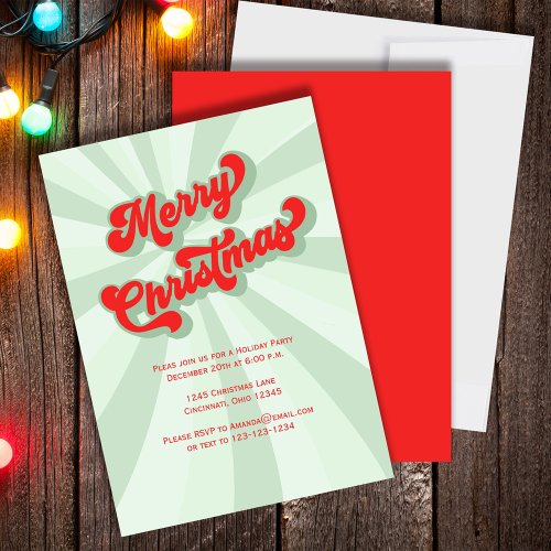 Merry Christmas Green Red Fun Retro Typography  Invitation