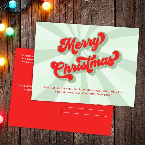 Merry Christmas Green Red Fun Retro Typography  Postcard