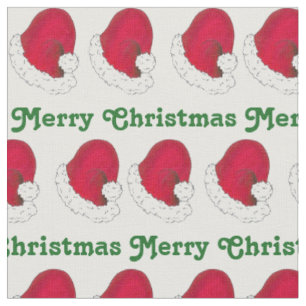 Merry Christmas Green Red Santa Claus Hat Xmas Fabric