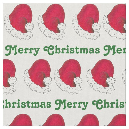 Merry Christmas Green Red Santa Claus Hat Xmas Fabric