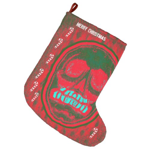 Merry Christmas _ Green Red Skull Large Christmas Stocking