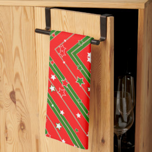 Merry Christmas Green Red Stars Kitchen Towels