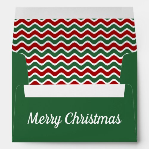 Merry Christmas Green Red Stripes Return Address Envelope