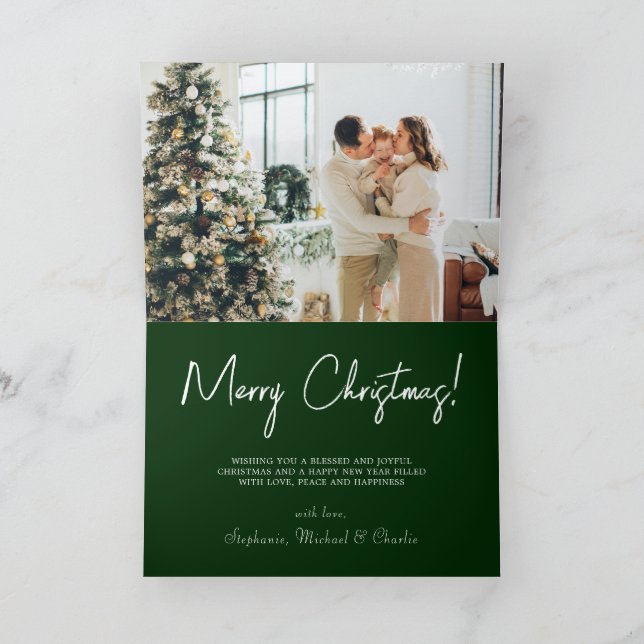Merry Christmas Green Red Tartan Plaid Photo  Holiday Card (Inside)