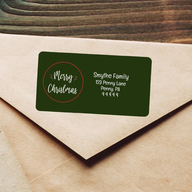 Merry Christmas Green Round Return Address Label (Round Merry Christmas | Green Return Address Label)