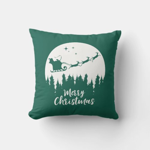 Merry Christmas Green Santa Throw Pillow