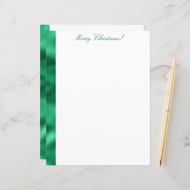 Merry Christmas Green Satin Metallic Stationary (Front/Back In Situ)