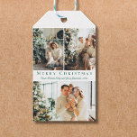 merry christmas green script 3 photos collage  gift tags<br><div class="desc">elegant merry christmas green script 3 photos collage holiday gift tag</div>