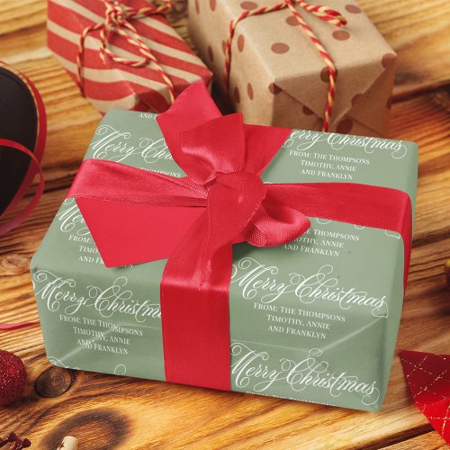 Merry Christmas Green Script Classic Elegant Wrapping Paper