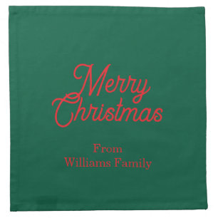 Merry Christmas Green Script Holiday Cloth Napkin
