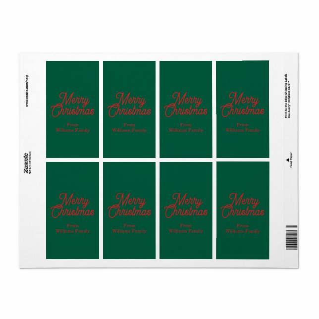 Merry Christmas Green Script Holiday Label (Full Sheet)