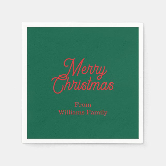 Merry Christmas Green Script Holiday Napkins (Front)