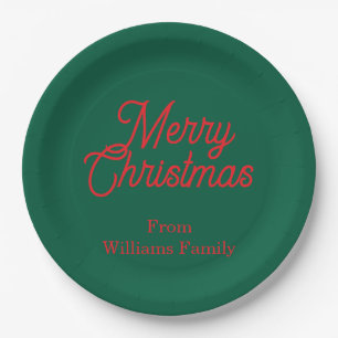 Merry Christmas Green Script Holiday Paper Plates