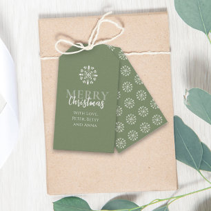 Merry Christmas Green Snowflake Custom Gift Tags