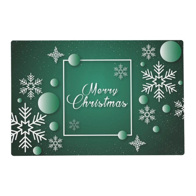 Merry Christmas Green Snowflakes Placemat (Front)