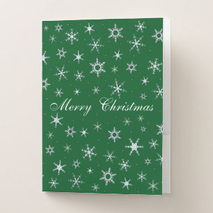 Merry Christmas Green Snowflakes Pocket Folder