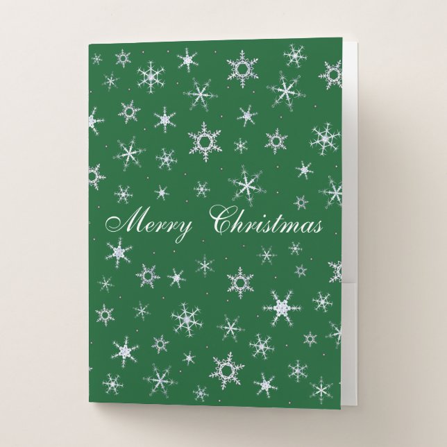 Merry Christmas Green Snowflakes Pocket Folder (Front)