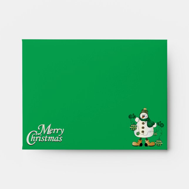 Merry Christmas Green Snowman Envelope (Front)
