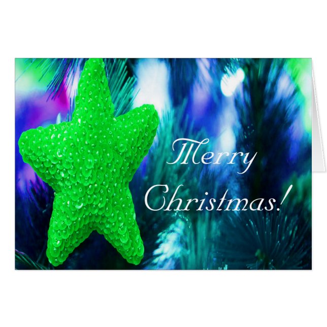 Merry Christmas Green Star I Cards (Front Horizontal)