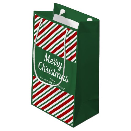 Merry Christmas Green Striped Pattern Small Gift Bag