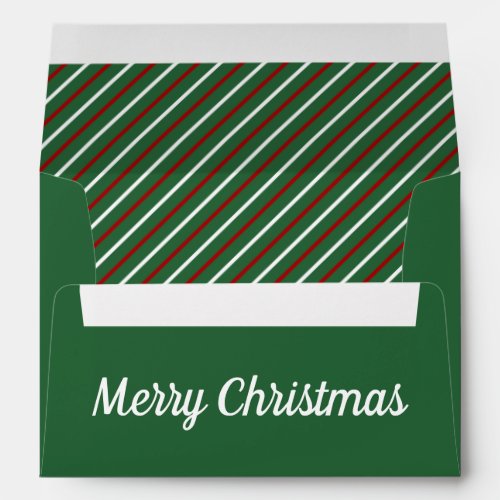 Merry Christmas Green Stripes Return Address Envelope